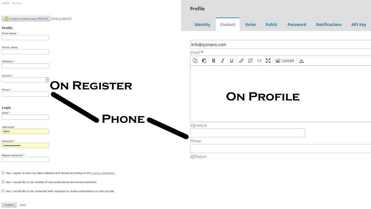 033 OJS add phone number fields on OJS 3.x registration form